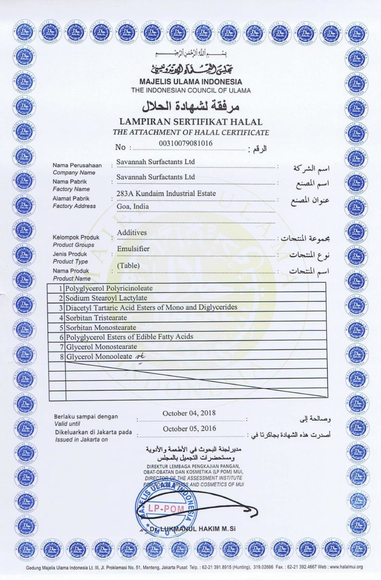 Halal Certificate from MUI - Savannah Surfactants